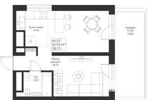 1-к квартира, вторичка, 41м2, 4/25 этаж