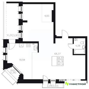 1-к квартира, вторичка, 102м2, 7/8 этаж