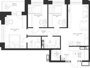 3-к квартира, вторичка, 78м2, 4/23 этаж