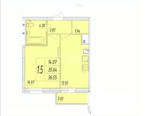 1-к квартира, вторичка, 37м2, 2/25 этаж
