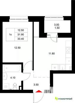 1-к квартира, вторичка, 33м2, 9/22 этаж