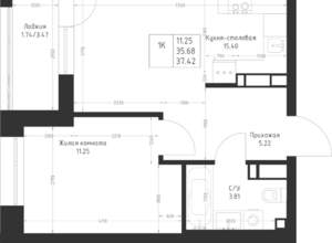 1-к квартира, вторичка, 37м2, 13/23 этаж