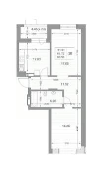 2-к квартира, вторичка, 64м2, 15/17 этаж