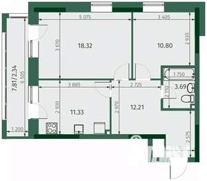 2-к квартира, вторичка, 59м2, 23/25 этаж
