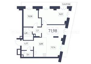 2-к квартира, строящийся дом, 72м2, 10/19 этаж
