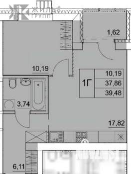 1-к квартира, вторичка, 39м2, 5/9 этаж