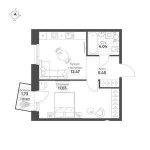 1-к квартира, строящийся дом, 41м2, 5/19 этаж