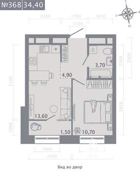 1-к квартира, строящийся дом, 34м2, 11/23 этаж