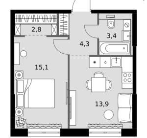 1-к квартира, вторичка, 40м2, 14/20 этаж