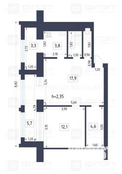 2-к квартира, вторичка, 42м2, 1/5 этаж