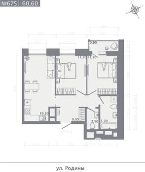 2-к квартира, строящийся дом, 61м2, 18/23 этаж