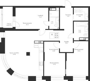 3-к квартира, вторичка, 101м2, 2/23 этаж