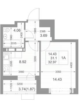 1-к квартира, вторичка, 32м2, 15/17 этаж