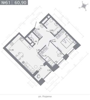 2-к квартира, строящийся дом, 61м2, 8/23 этаж