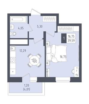 1-к квартира, вторичка, 40м2, 11/22 этаж