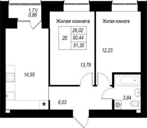 2-к квартира, вторичка, 51м2, 9/10 этаж