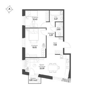2-к квартира, строящийся дом, 67м2, 15/19 этаж