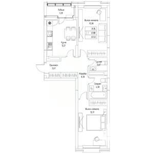 2-к квартира, вторичка, 64м2, 5/9 этаж