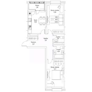 2-к квартира, вторичка, 64м2, 9/9 этаж