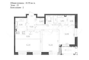 2-к квартира, вторичка, 82м2, 23/24 этаж