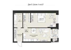 1-к квартира, строящийся дом, 57м2, 3/4 этаж