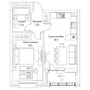 1-к квартира, вторичка, 42м2, 1/9 этаж