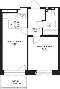 1-к квартира, вторичка, 43м2, 3/5 этаж