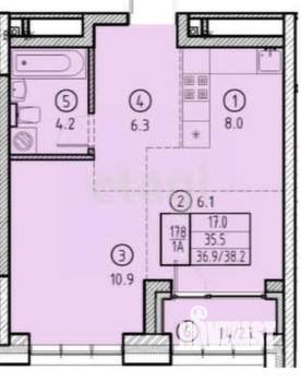 1-к квартира, вторичка, 38м2, 13/14 этаж