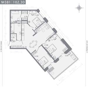 3-к квартира, строящийся дом, 102м2, 3/25 этаж