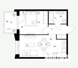 1-к квартира, вторичка, 39м2, 6/13 этаж