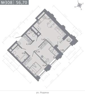 2-к квартира, строящийся дом, 57м2, 20/23 этаж