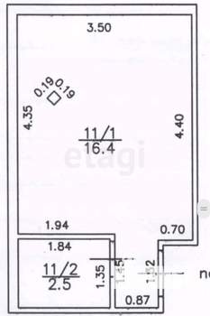 1-к квартира, вторичка, 19м2, 3/3 этаж