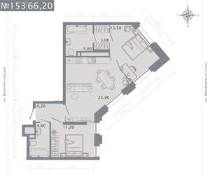 2-к квартира, строящийся дом, 66м2, 19/25 этаж