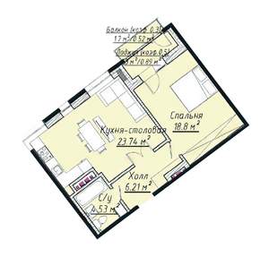 2-к квартира, строящийся дом, 55м2, 6/7 этаж