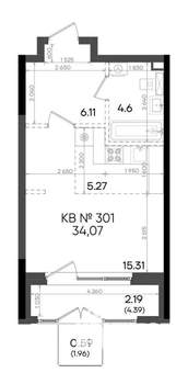 Студия квартира, вторичка, 34м2, 23/23 этаж