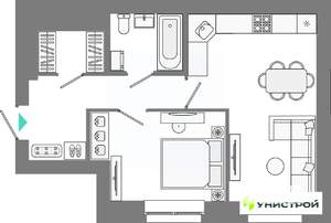 1-к квартира, вторичка, 43м2, 6/10 этаж