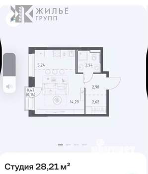 Студия квартира, вторичка, 28м2, 12/24 этаж