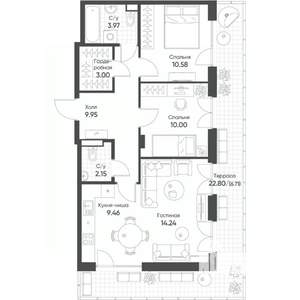 3-к квартира, строящийся дом, 70м2, 8/8 этаж