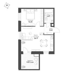 1-к квартира, строящийся дом, 51м2, 16/19 этаж