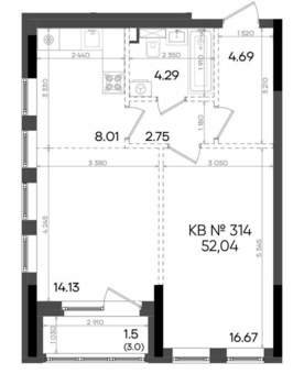 2-к квартира, вторичка, 52м2, 2/23 этаж