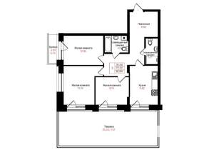 3-к квартира, вторичка, 73м2, 12/25 этаж