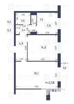 2-к квартира, вторичка, 52м2, 6/9 этаж