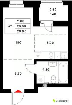 1-к квартира, вторичка, 28м2, 13/22 этаж