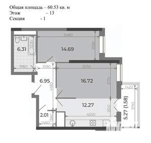 2-к квартира, вторичка, 60м2, 13/22 этаж