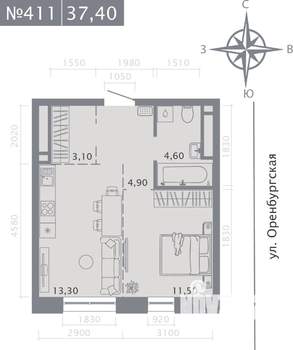 1-к квартира, вторичка, 37м2, 8/25 этаж