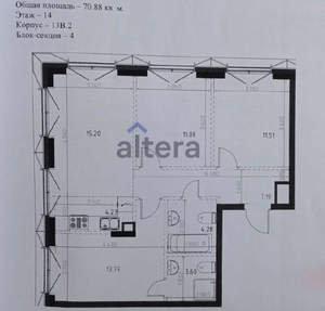 3-к квартира, строящийся дом, 70м2, 14/10 этаж