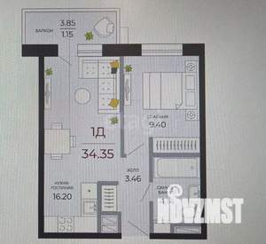 1-к квартира, вторичка, 33м2, 15/20 этаж