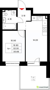 1-к квартира, вторичка, 36м2, 1/22 этаж