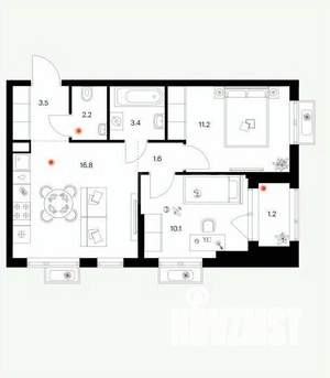 2-к квартира, вторичка, 49м2, 6/12 этаж