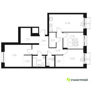 3-к квартира, вторичка, 106м2, 4/7 этаж
